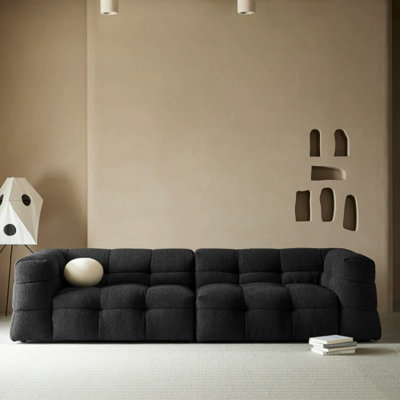 Retro Black Teddy Fleece Straight Sofa