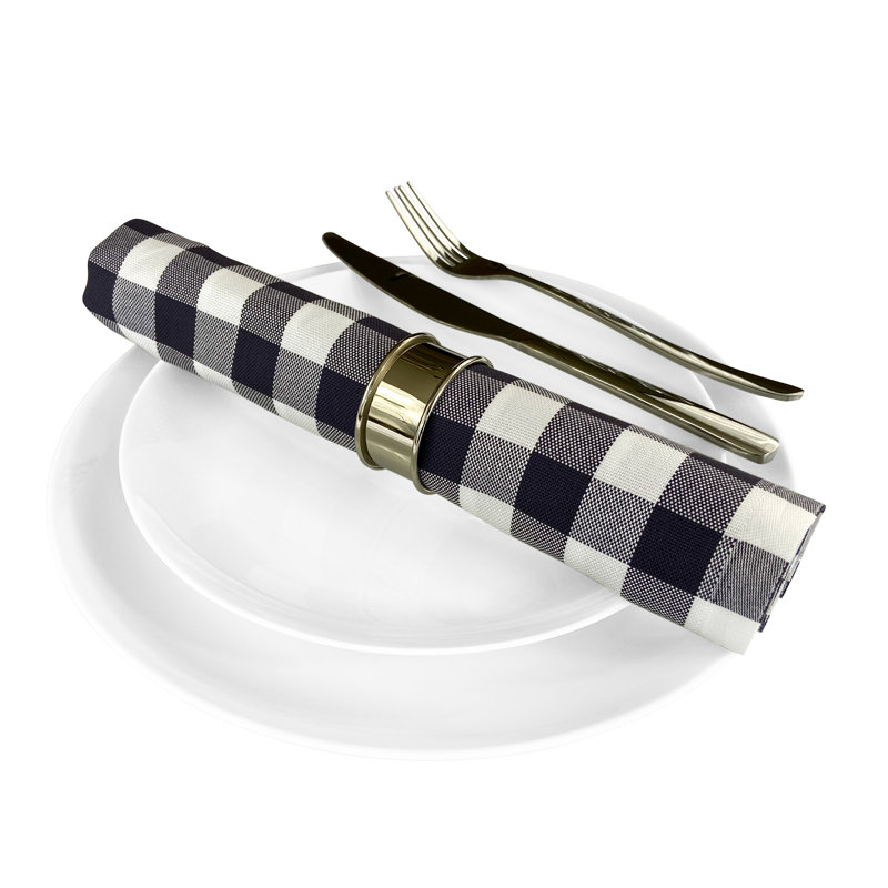 Ghisallo Cotton Buffalo Check Square Napkin, Carbon Blue