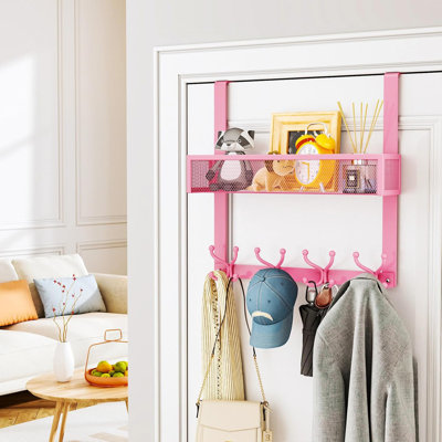 Over The Door Organizer With 16 Hooks & Mesh Baskets - Heavy Duty Space Saving Storage Solution For Towels, Coats, And Clothes - Universal Fit For Bathroom, Living Room, And Bedroom Doors