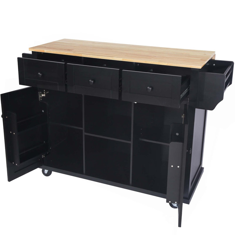 Kitchen Cart with Drop-Leaf Countertop,Cabinet door internal storage racks,Kitchen Island on 5 Wheels with Storage Cabinet and 3 Drawers for Dinning Room