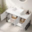 Ensemble de meuble-lavabo et de meuble-lavabo autoportant avec 3 portes et 3 tablettes ouvertes TULIO, lavabo rectangulaire en céramique noire et comptoir en pierre frittée blanc de Carrare, noir (nouveau SKU)-1024387895