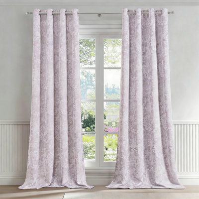 Purple Floral Jacquard Blackout Curtains, Thermal Insulated Soundproof, Grommet Top, 84 Inch Long, 2 Panels, 52X84 Inch