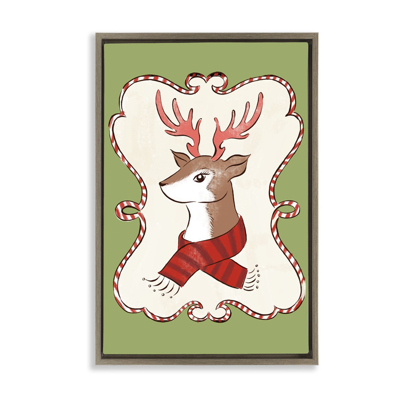 Cerf d'hiver festif dans un cadre flottant écharpe, design par Hannah Moren, H 31 po x l 21 po