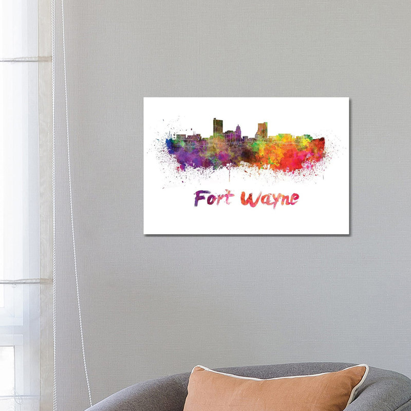Fort Wayne Skyline In Watercolour by Paul Rommer - Wrapped Canvas Print, 66.04 cm H x 45.72 cm W