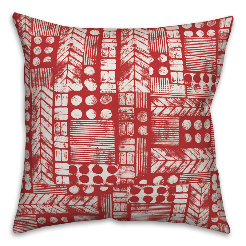 Throw Pillow, 18" x 18", Red/White Geometric 2