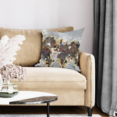 Texturized world map with typography - 20"x20" Throw pillow cover - Poly twill - Print on demand
