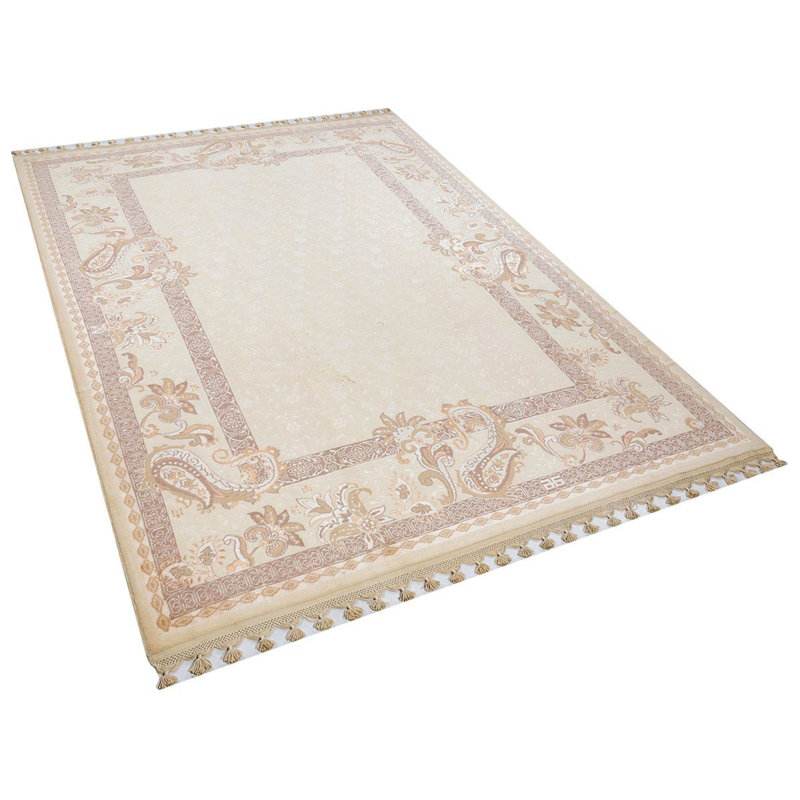 Tapis turc oriental en laine noué à la main brun ivoire