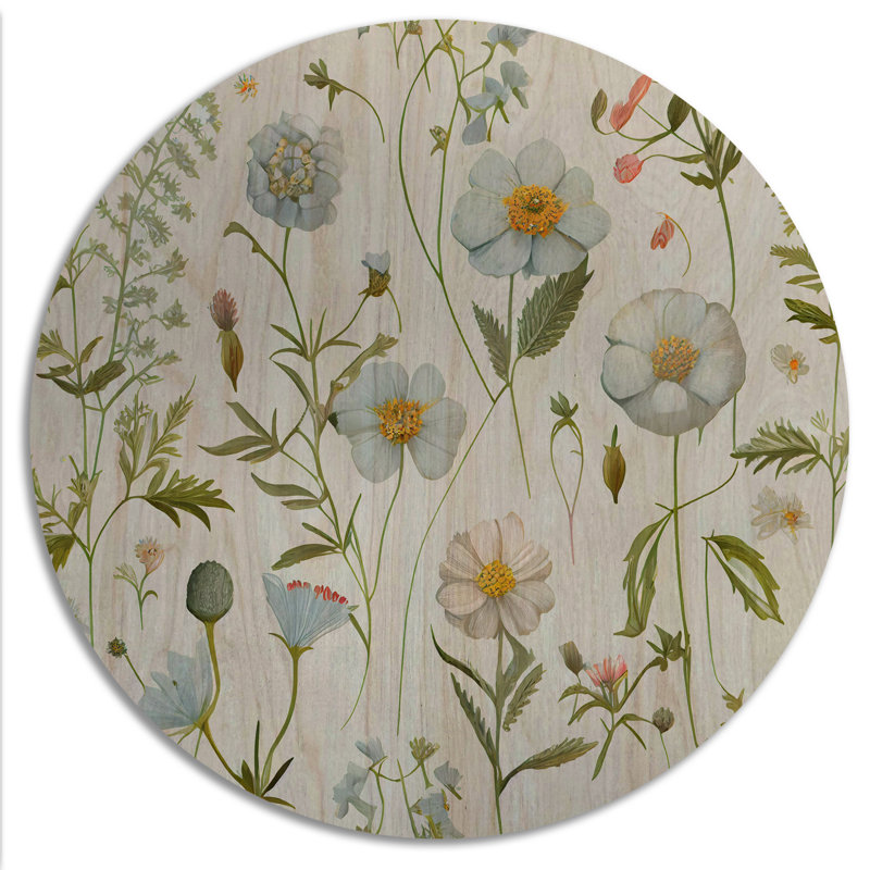 «Blossoming Pastel Wildflowers On Light Blue VI», impression d'art mural en bois Bouquet floral, H 23 po x l 23 po x P 1 po