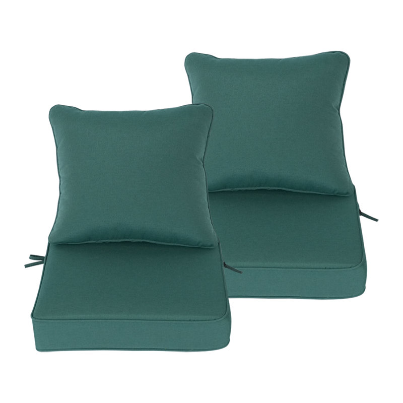 Ensemble de 2 coussins profonds d'assise et de dossier pour terrasse, 48 x 48 x 10 cm, vert forêt, résistant aux intempéries