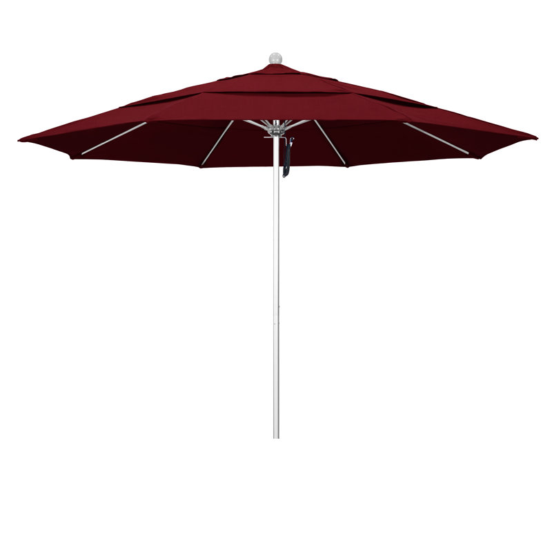 Hibo 132'' Market Umbrella, Spectrum Ruby Sunbrella® Plainweave, Silver Anodized