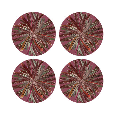 Pheasant Feathers Vegan Leather Round Pebble Placemat