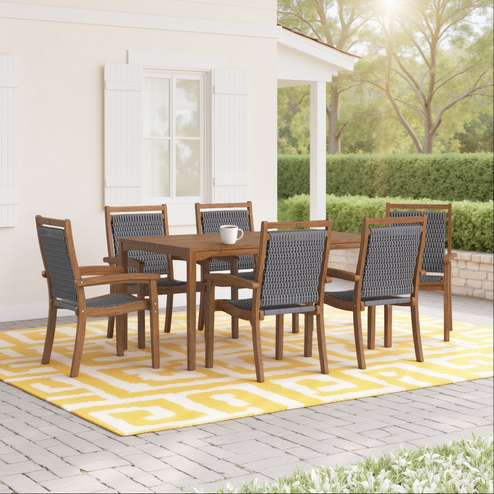 Fleur 64'' Rectangular 6 - Person Outdoor Dining Set