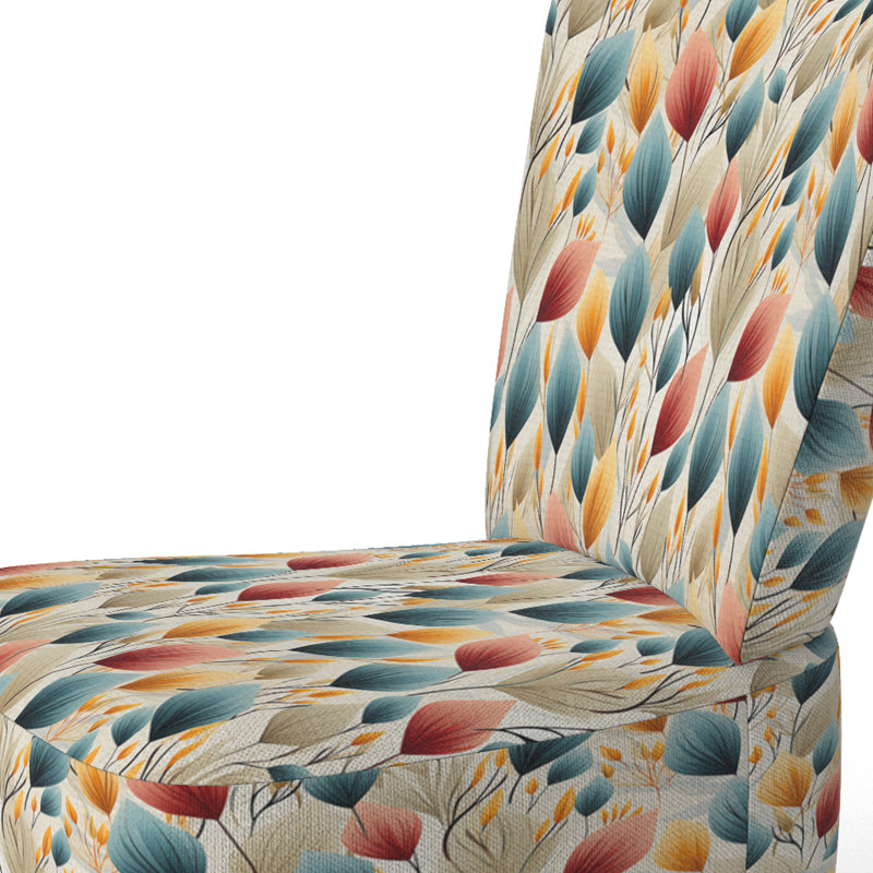 Chaise d'appoint rembourrée bohème et éclectique Teal and Beige Botanical Harmony