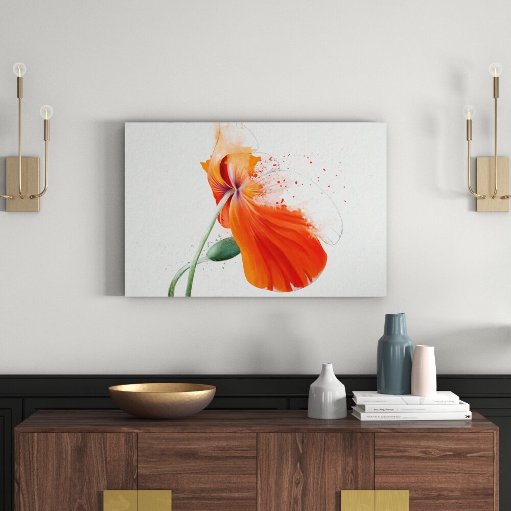 Gerahmtes Leinwandbild Orange Mohnblumen im Splash Art Stil