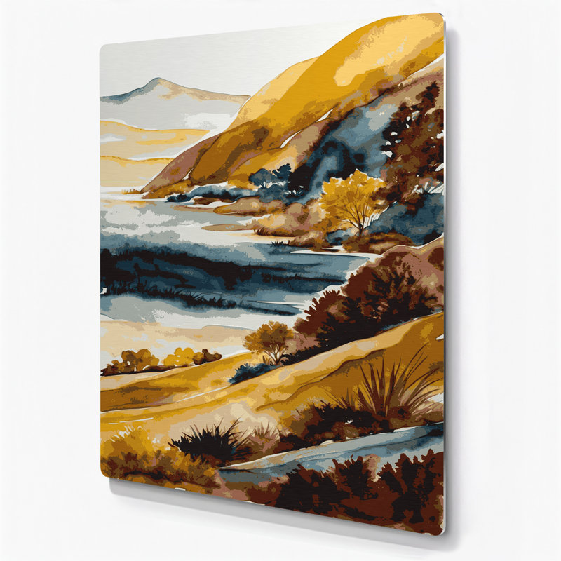 Aquarelle paysage, art mural en métal brun 6, H 18 po x l 12 po