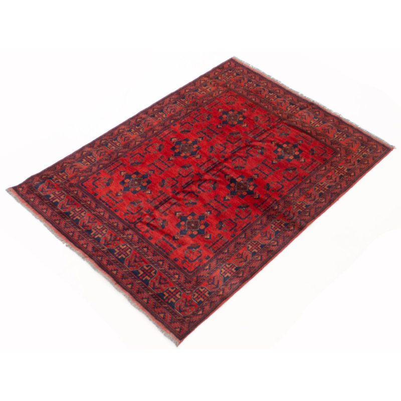Tapis rouge en laine noué à la main de conception unique 4 pi 10 po x 6 pi 9 po nouvel âge Irimie