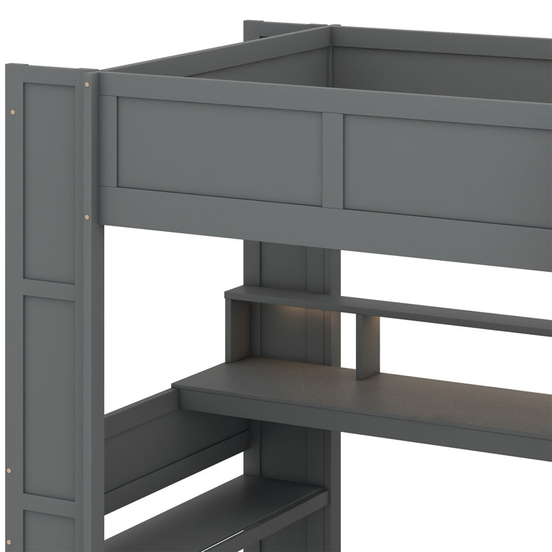Lit mezzanine avec bureau Gaming, tablettes multi-rangements, DEL et station de charge