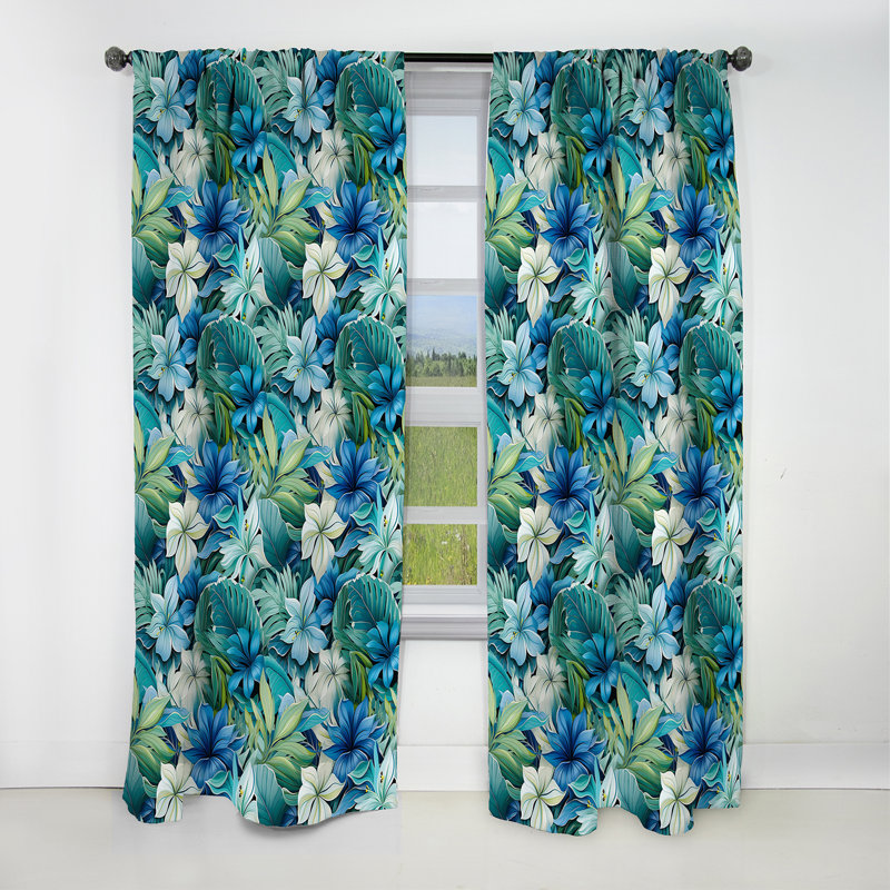 Azure And Green Canopy Tropical Pattern I - Floral Curtain - Blackout Curtain - 1 Panels, L 52 po x L 95 po
