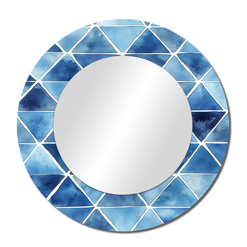 Triangular Grid in Cool Blues II - Miroir mural décoratif géométrique, impression métallique, 36 po x 36 po