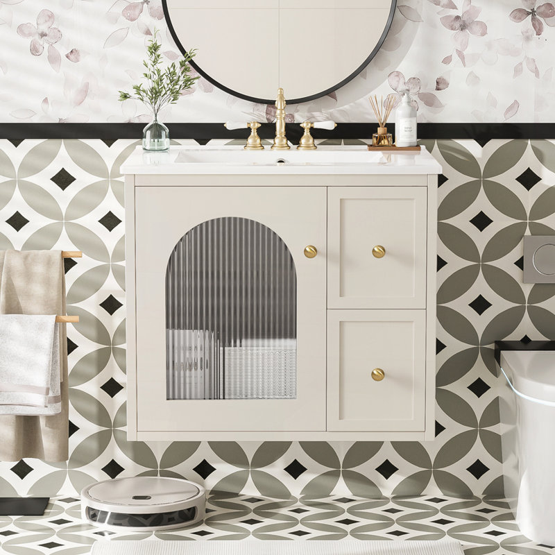 Meuble-lavabo 24 po avec lavabo en céramique, Beige