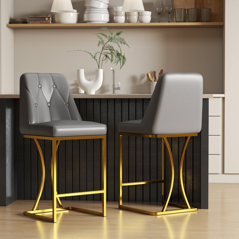 Tabouret de comptoir rembourré en similicuir, Gris