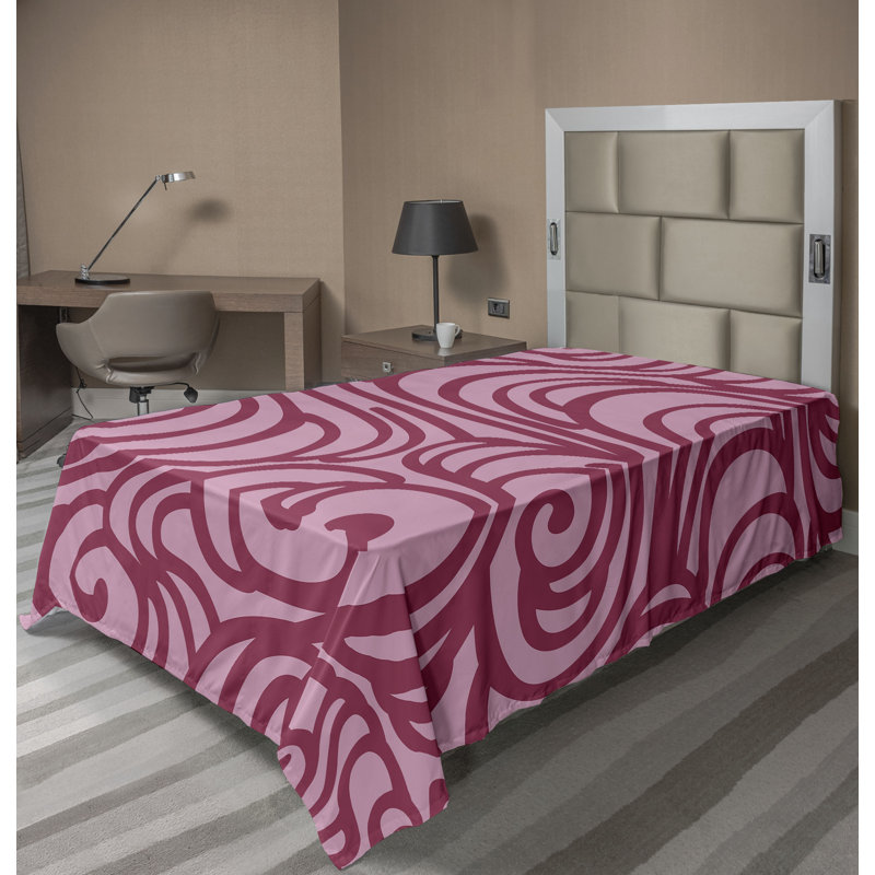 Drap plat moderne de style bohème Ambesonne, Drap plat pour lit simple TG, Rose pâle / motif abstrait rose séchée