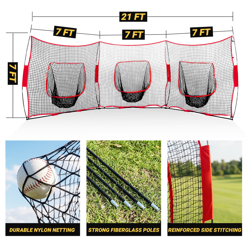 Filet portatif de baseball et de Softball, filet de pratique triple de 21 pi x 7 pi pour frapper, frapper, lancer, lancer et filet de sécurité