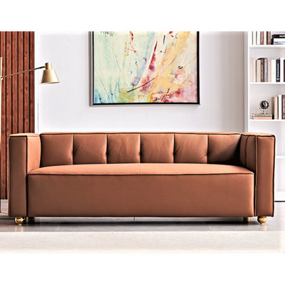 Polyester Sofa With Tufted Low Back Design, Elegant 3 Seater Couch For Coastal And Modern Farmhouse Living Rooms, 87" Wide, Easy Assembly