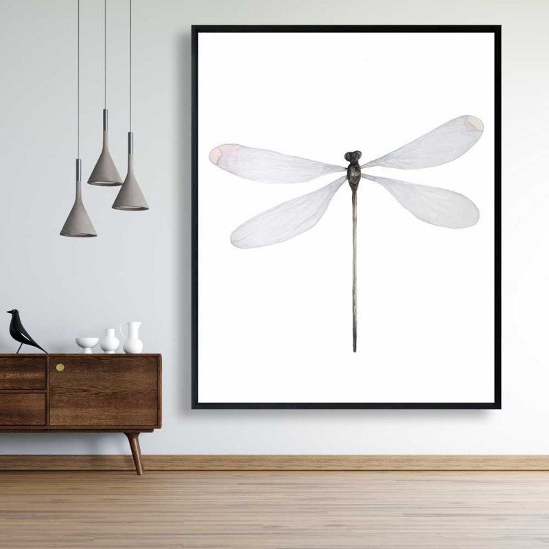 Minimalist Dragonfly - Office Gray Framed Canvas Decor