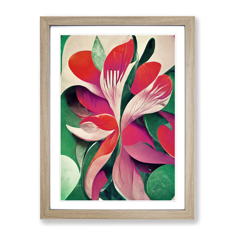 Delicate Abstract Flowers No.1 - Single Picture Frame Painting, 46cm H x 34cm W x 2cm D, Oak