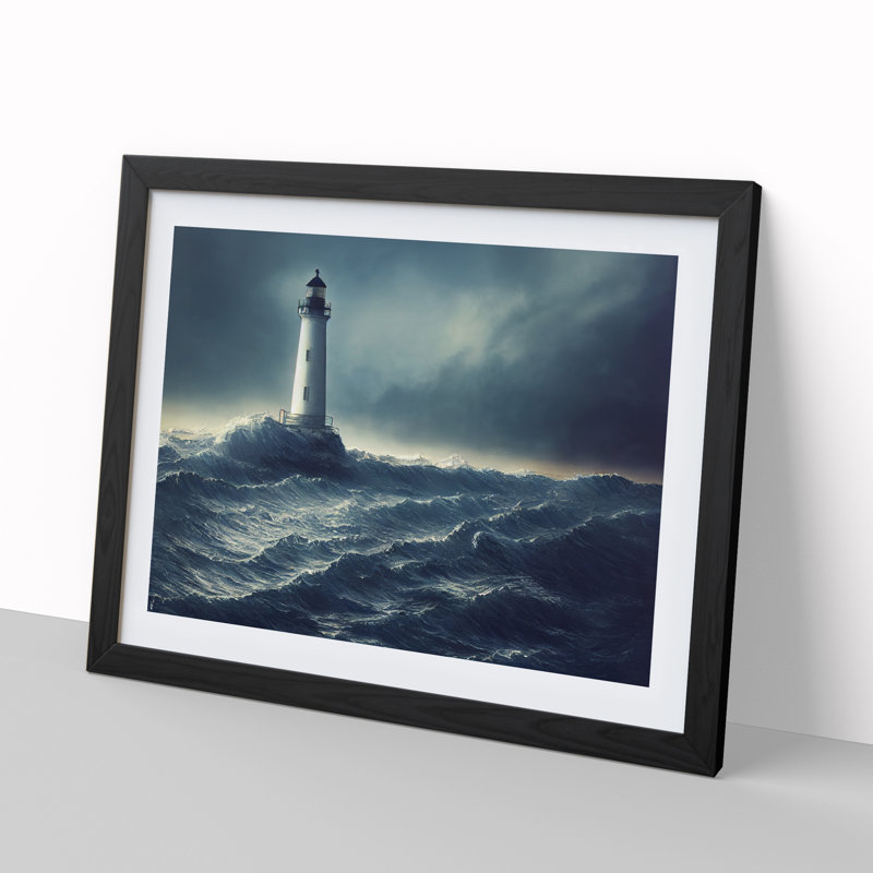 Enviable Lighthouse - Single Picture Frame Print, Black, 25cm H x 34cm W x 2cm D