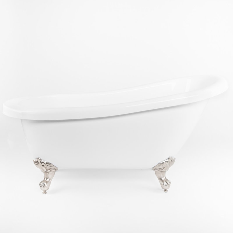 Bristol 62" Acrylic Slipper Tub - Rim Drill x 28'' Soaking Acrylic Bathtub, Brushed Nickel, Rim, 30.5" H x 66.75" L x 28" W