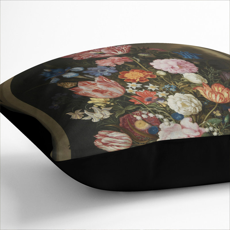 Still Life With Flowers Vol.7 Square Throw Cushion, 40cm H x 40cm W x 15cm D, Black