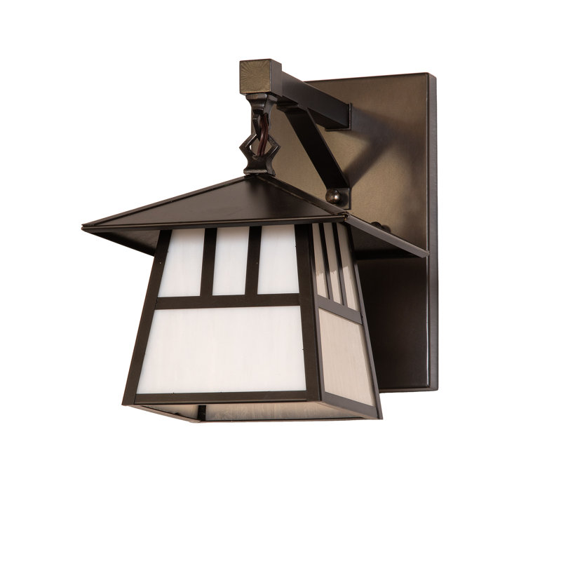 1 - Light Armed Sconce, 11.5" H x 8" W x 12.5" D, Craftsman Brown, White