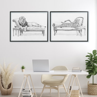 «Lounging Beasts Wildlife», ensemble de 2 giclées encadrées, design par Victoria Barnes