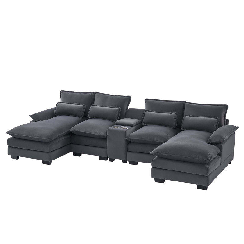 Canapé modulaire en U 5 pièces rembourré, Grey Velvet