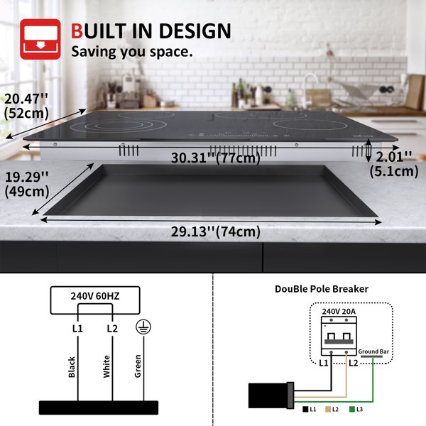 Electric Cooktop 36 Inch, AMZCHEF Built-in Electric Stove Top, 240V Countertop  Stove Cooktops With 5 Burners, 9 Heating Level, Timer & Kid Safety Lock,  Sensor Touch Control : : Home