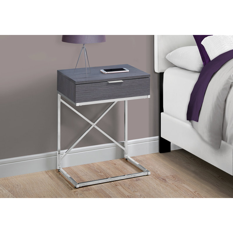 Wason End Table with Storage, Dark Gray, Silver
