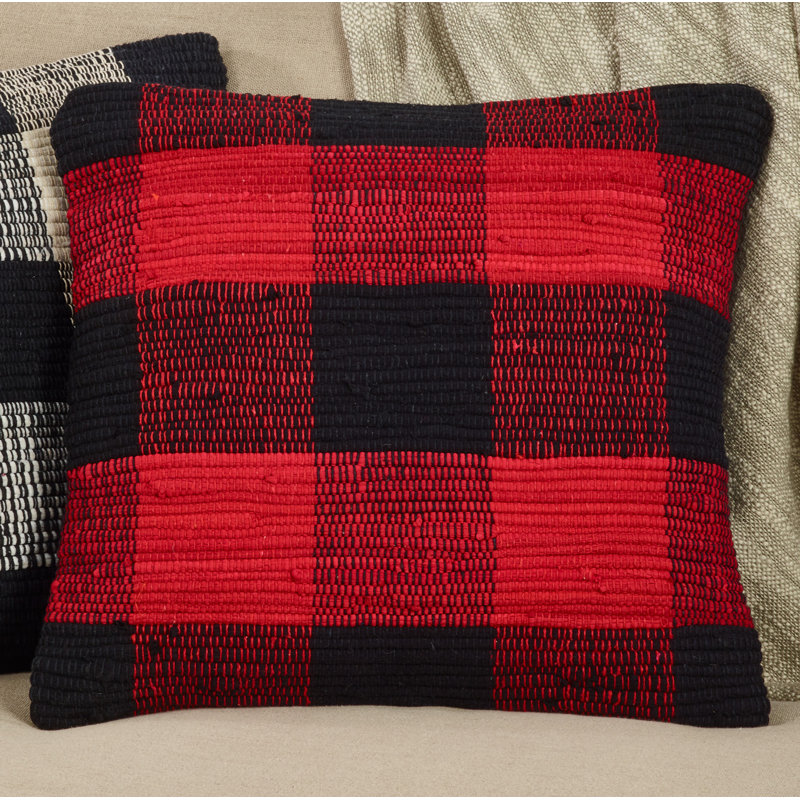 Housse et insert de coussin décoratif en coton écossais, Plumes, Rouge