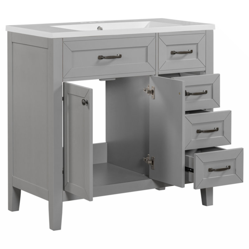 Meuble-lavabo simple avec plateau en bois massif 35,98 po Onterrio, Gris
