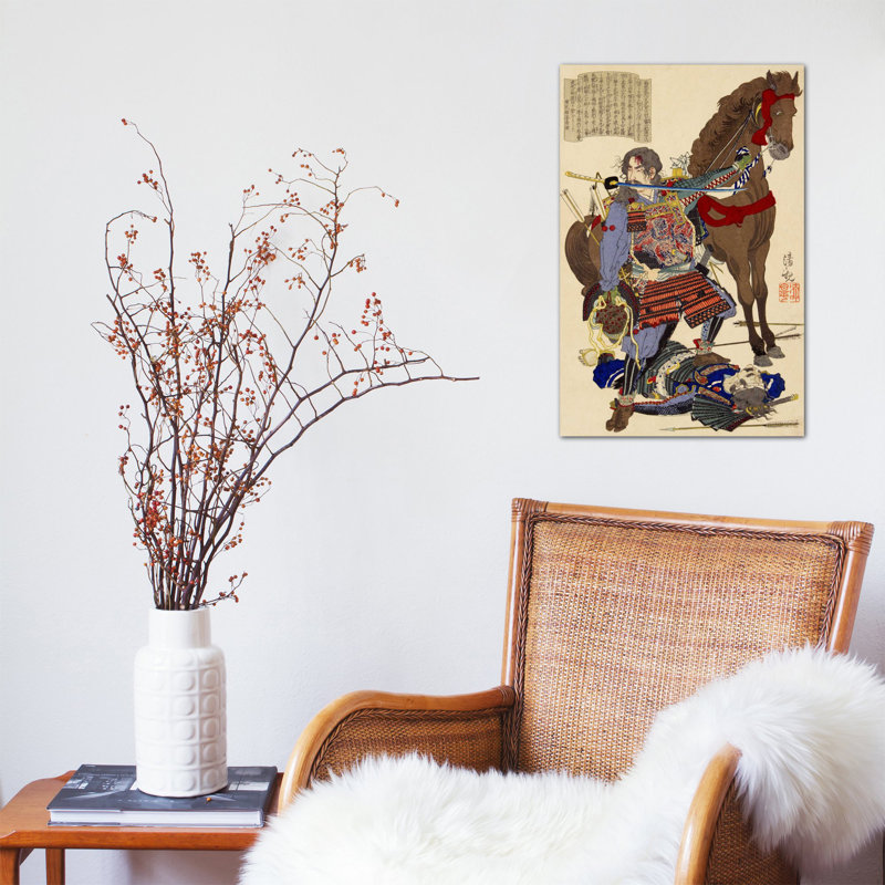 Samurai et cheval japonais woodblock pattern, reproduction d’art sur toile, H 60 po x l 40po x P 1,5 po, Toile tendue