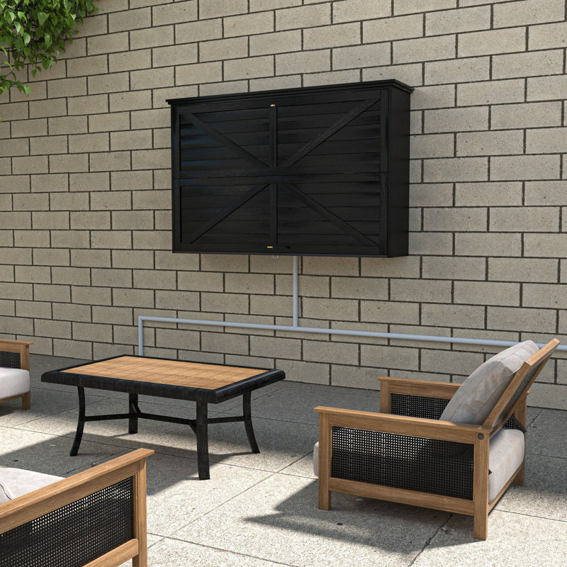 Outdoor TV Enclosure Solid Wood TV Cover 55 Inch Weatherproof with Premium Dual-Arm TV Mount