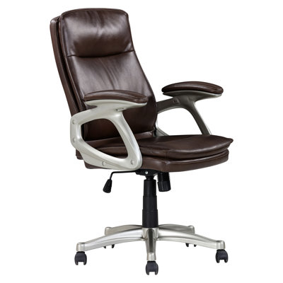 Fauteuil de bureau ergonomique, similicuir brun, dossier pivotant à dossier moyen en contreplaqué stable et réglable