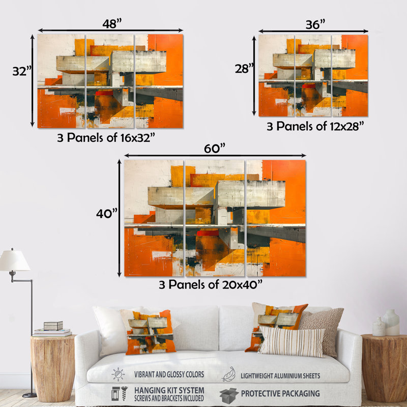 Concettino - Ensemble de décoration murale à imprimé abstrait, Sans cadre, H 32 po x l 48 po