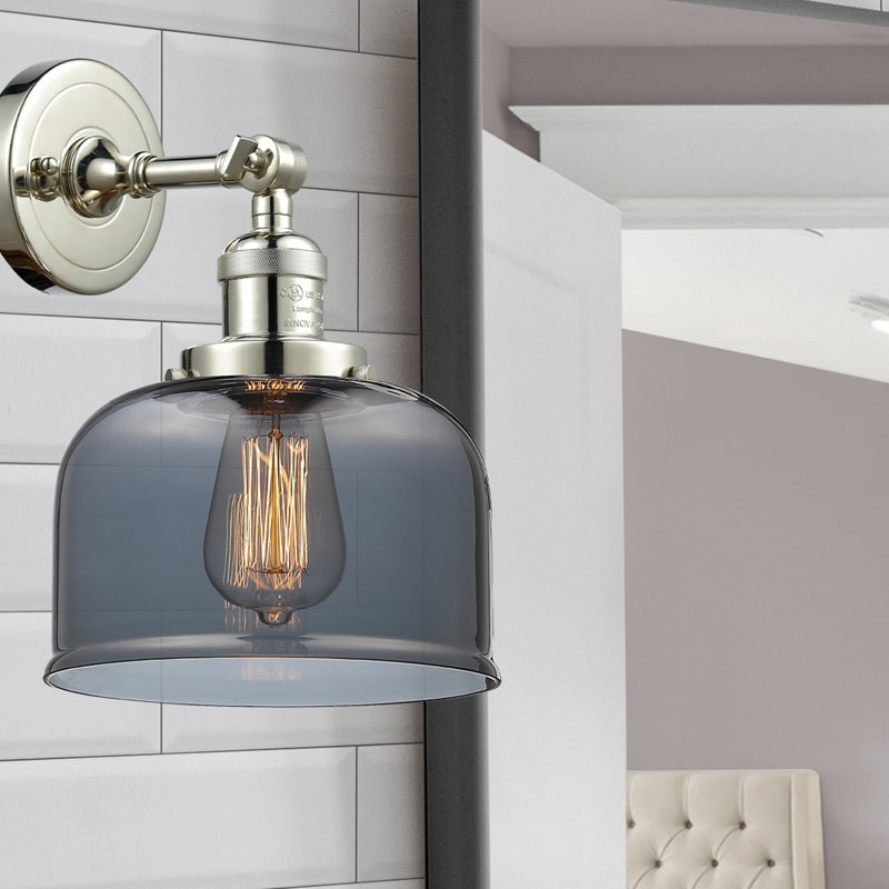 Applique murale 1 lumière 8 po Bell, Ampoule à DEL rétro de 6 watts, Plaqué couleur fumée, Nickel poli