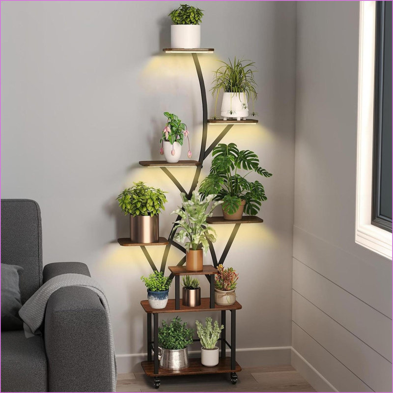 Support pour plante d'intérieur avec étagère de croissance à 8 niveaux de 64 po de hauteur pour plantes multiples | Bois aggloméré + métal
