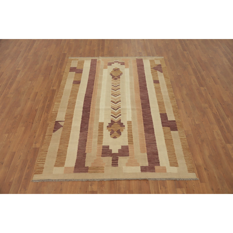 Tapis géométrique à tissage plat kilim 5 x 7