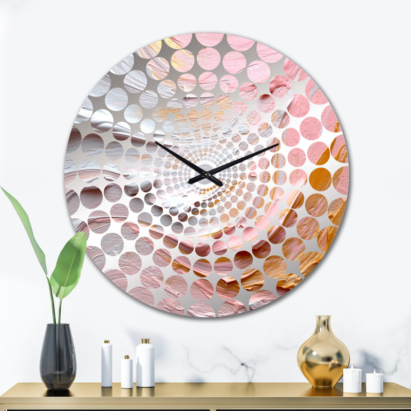 Horloge murale spirale abstraite rose et or, Très grand