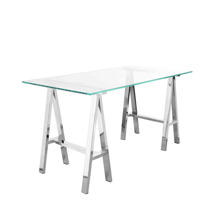 Brady Glass Desk, 30" H x 55" W x 30" D, Silver
