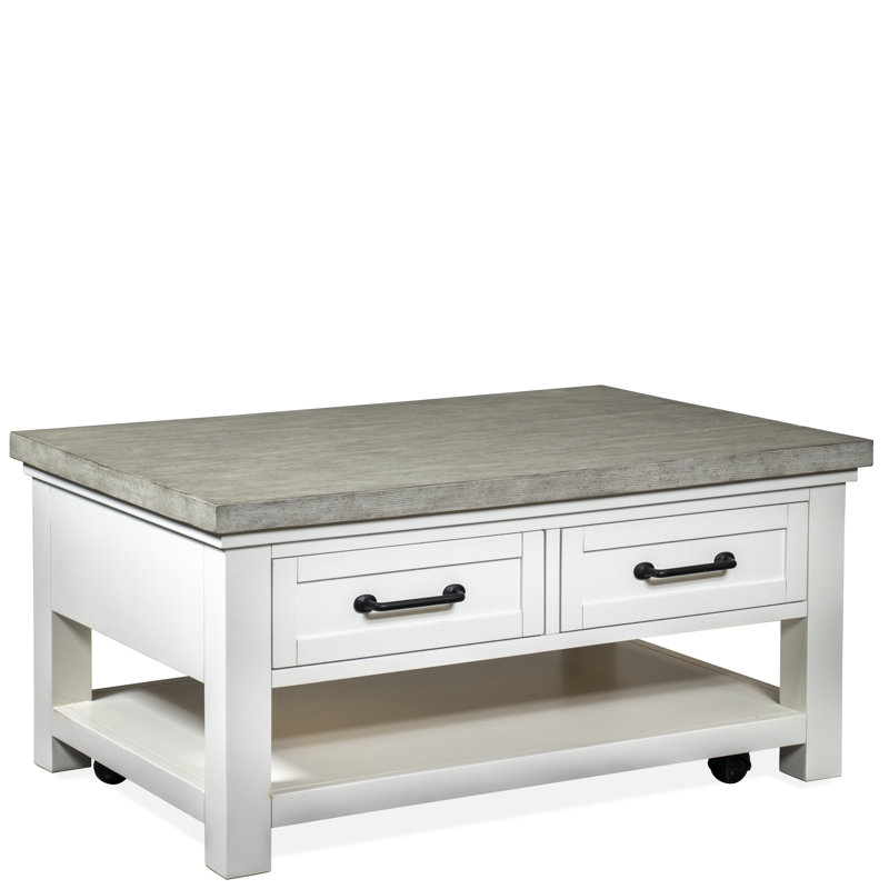 Cora Gray and White Oak Rectangular Coffee Table with Storage